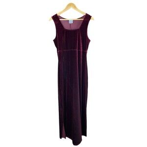 VTG Rabbit Designs Burgundy Velvet Maxi Dress Women's 8P Sleeveless USA Made
